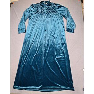 National M/L Long Teal Velvet Lounge House Dress Night Gown Embroidered Maxi